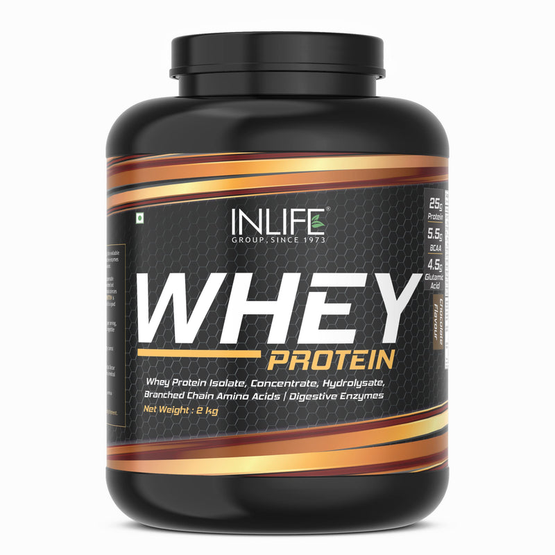 INLIFE Whey Protein Powder | Blend of Isolate Concentrate Hydrolysate | Sports Nutrition Workout Drink, Muscle Food, Body Building Supplement (Chocolate, 2kg)