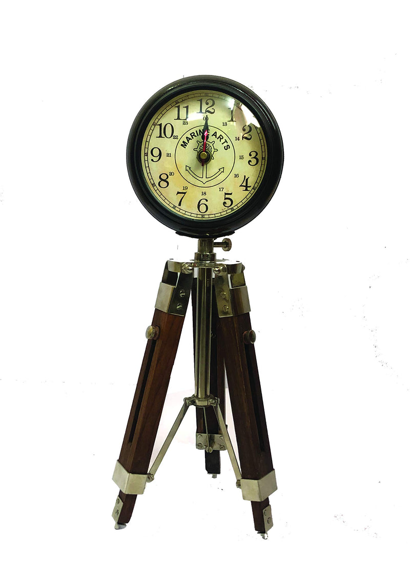 Regal Survey Small Desk and Floor Clock with Nickel Stand. Adjustable Size Stand with Numerical Number Clock Head.