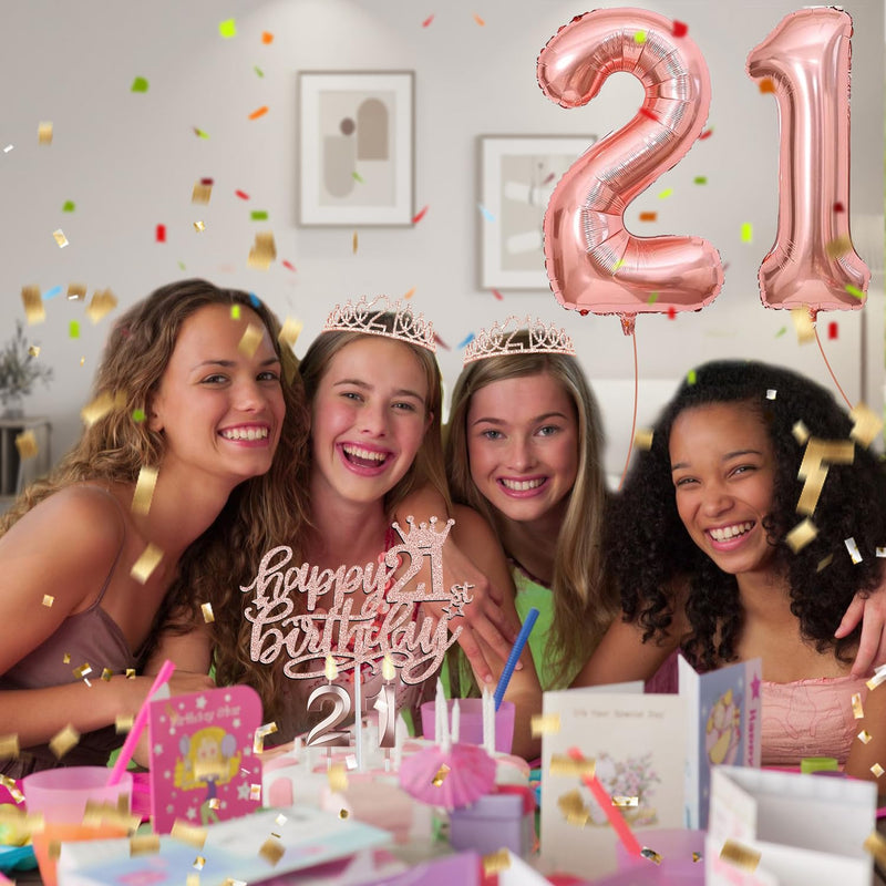 21st Birthday Decorations For Her Black Rose Gold Include Glittery Black Finally 21 Birthday Sash and Tiara Rose Gold, 21 Birthday Cake Topper, Number 21 Birthday Candles, Rose Gold 21 Balloons