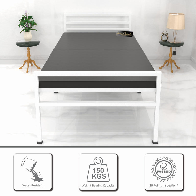 Honey Touch Metal Folding Bed Single Size With Mattress For Sleeping Guest Bed Easily Storable (White, Double Layer Foam), 46 Centimeters
