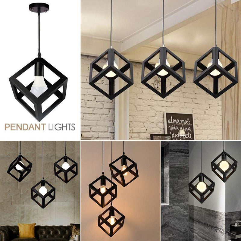 DarkVision Black Hanging Pendant Ceiling Light, Cube Shape for Bedroom, Living Room, Restaurant, Malls (Without Bulb)(Metal)