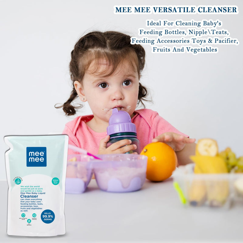 Mee Mee Anti-Bacterial Baby Liquid Cleanser | Kills 99.9% Germs | Feeding Bottle Cleaner Liquid Bowls/Toys/Food/Accessories (500 ml - Refill Pack)