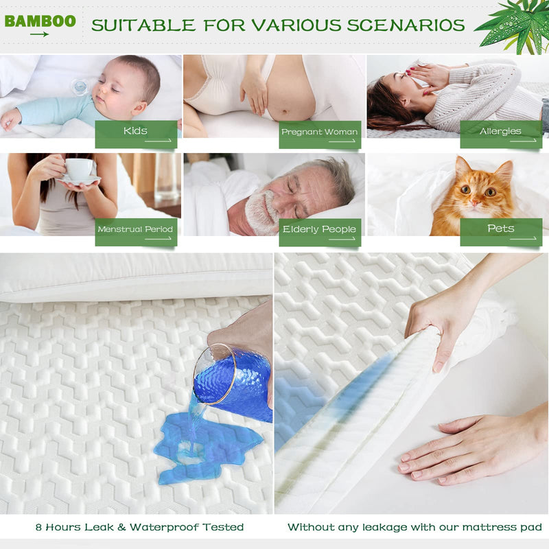 GRT Waterproof Bamboo Cooling Mattress Protector Twin XL Size - Mattress Pad Cover, 3D Air Fiber Mattress Pad Breathable Ultra Soft Noiseless 8''-21'' Deep Pocket Washable