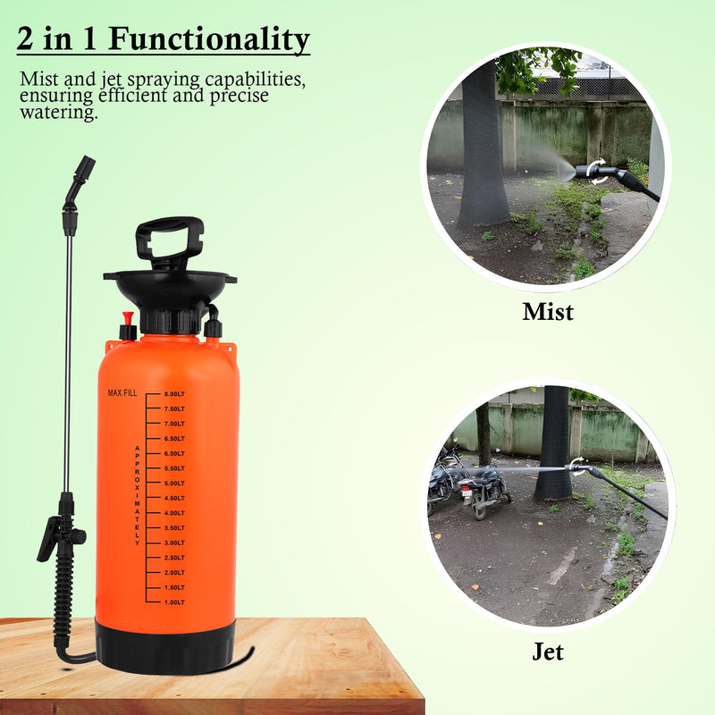 Oriley Handheld Manual Garden Sprayer Water Pressure Pump for Plant Spraying Gardening Household Cleaning Pesticide Removal and Sanitising (8 Ltrs Random Colour)