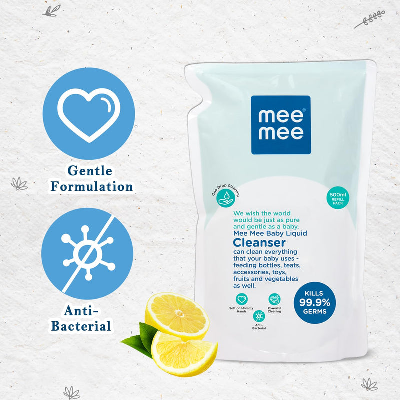 Mee Mee Anti-Bacterial Baby Liquid Cleanser | Kills 99.9% Germs | Feeding Bottle Cleaner Liquid Bowls/Toys/Food/Accessories (500 ml - Refill Pack)