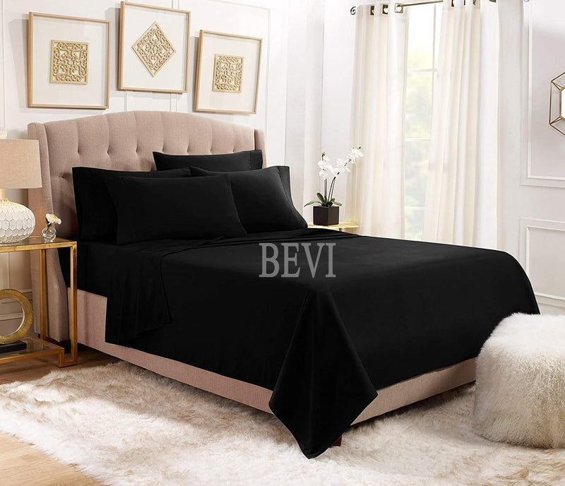 BEVI -100% Cotton 300 TC Super Soft Solid Double King Size Bedsheet for Double Bed with 2 Pillow Cover Size (90"x95") (Slate Black)