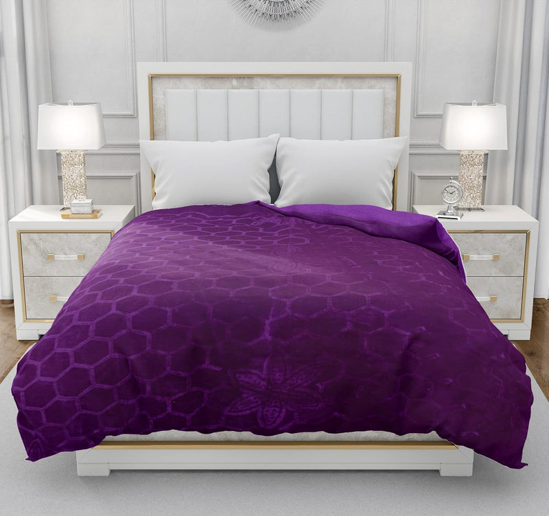 Mehlawat 500 TC Floral Embossed Mink Blanket for Single Bed Blanket, Ultrasoft Lightweight Solid Ac Blanket for Winter, Mild Winter (Purple, Single - 85x56 Inch)