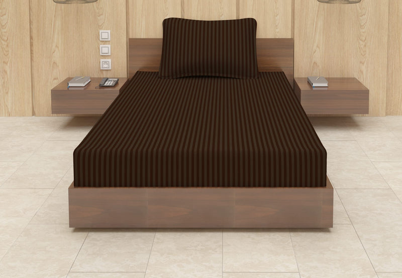 BEVI 100% Microfiber 144 TC Elastic Fitted Single Size Bedsheet for Single Bed Size (36x78x8) Cm and Pillow Cover Size (18x28) (Single, Brown)