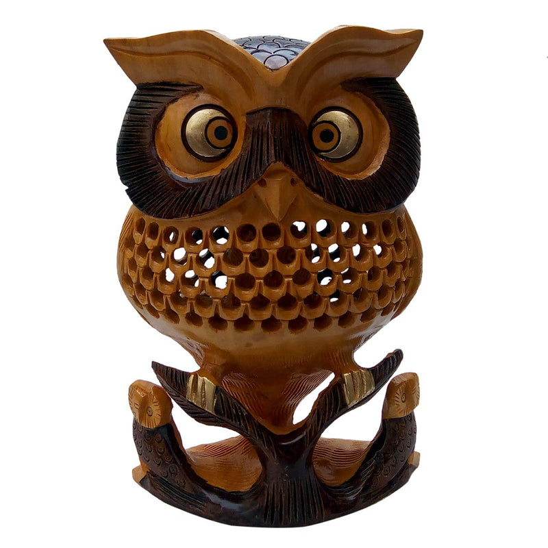 Wooden Antique Under Cut Owl Baby (Brown, 15 Cm)