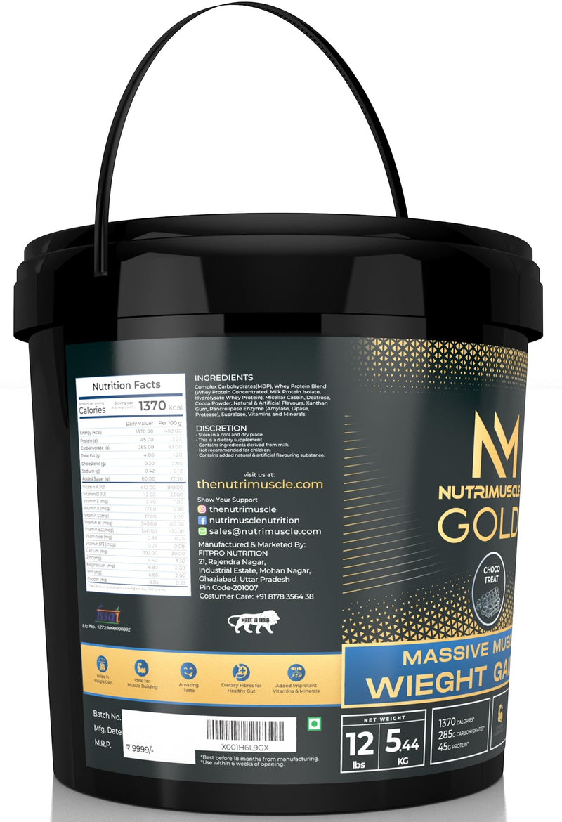 NutriMuscle Massive GOLD Weight Gainer - 12 Lbs - 5.44 Kgs - Choco Treat