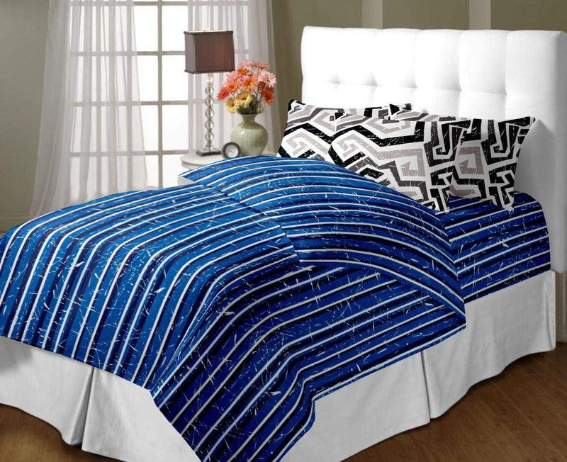 Casa Copenhagen 180TC Premium Cotton Queen Size Luxurious Double Bedsheet with 2 Pillow Covers - Blue & White