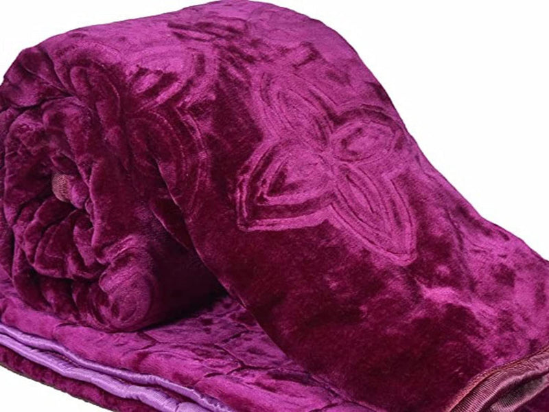 CK CREATION Embossed Blankets Solid Colour Ultra Soft Floral Bed Mink Heavy Winter Blanket Polyester (Wine, Single)