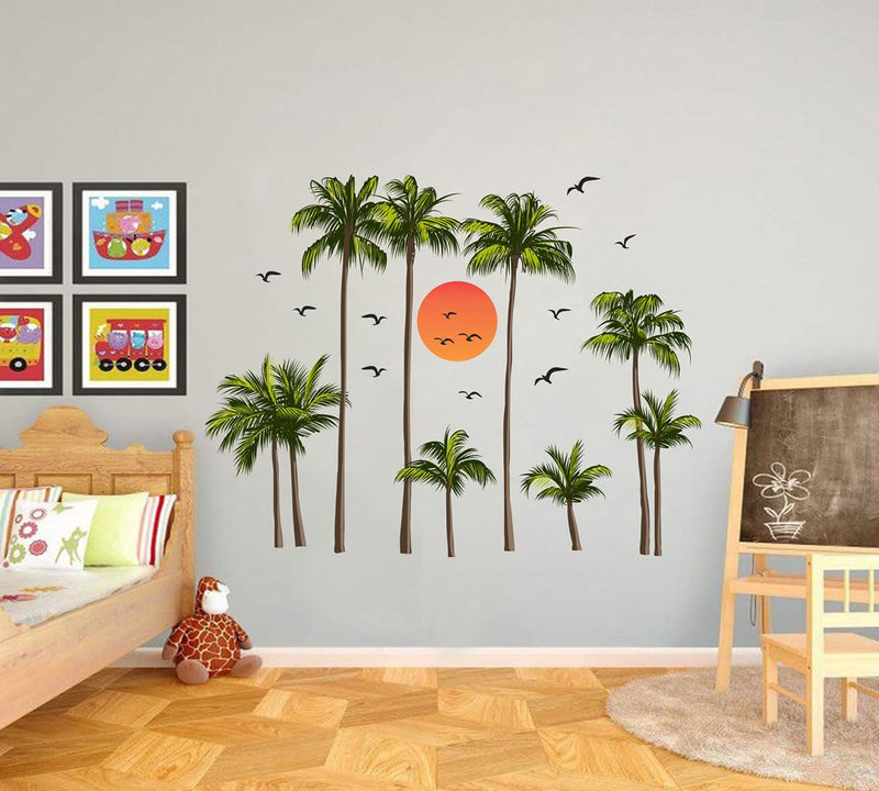 Merical Coconut Trees with Sun| Size 69 X 89Cms | Wall Stickers for Home, Hall, Bedroom, Kitchen and Living Room