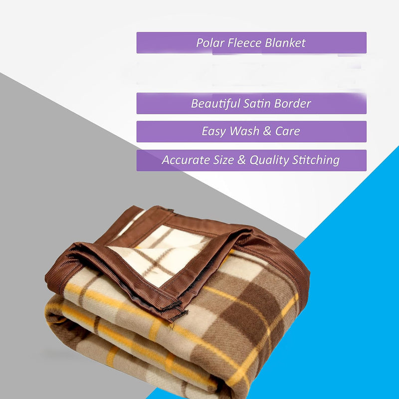 IVAZA Woolen Polar Fleece Blanket for Winters & AC Rooms with Satin Border | 250 GSM | Soft & Cozy | All Season Blanket for Double Bed Brown