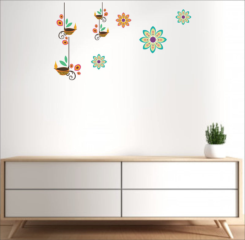 Advait Designs - Hanging Diya for Home Decorative PVC Vinyl Wall Sticker (70 Cm X 51 Cm)