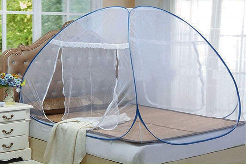 Styleys Foldable Mosquito Net for Double Bed With Soft Mesh & 2 Side Zippers for Doors (200x200cm)(Blue)