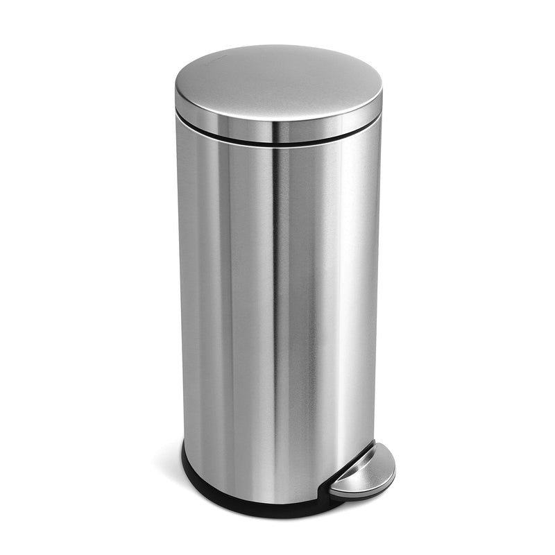 simplehuman Round Step Trash Can, Fingerprint-Proof Brushed Stainless Steel, 30 liters/8 Gallons