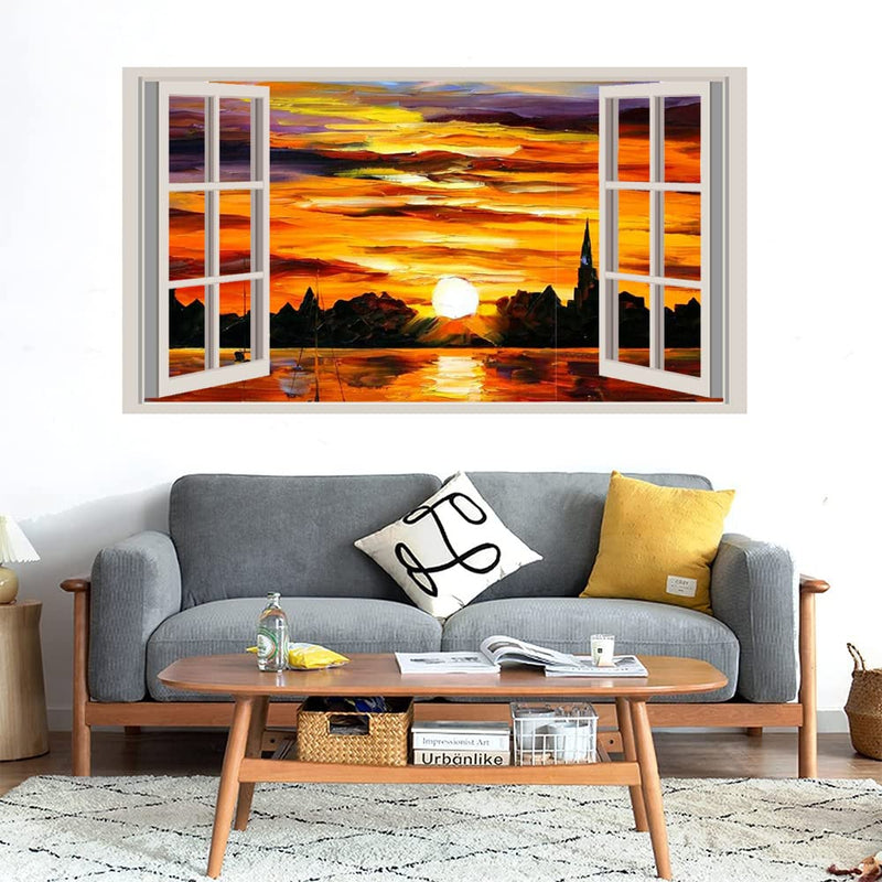 GADGETS WRAP Printed Wall Decal Sticker Fake Window Style Decal (90cm x 50cm) - Painting Sunset