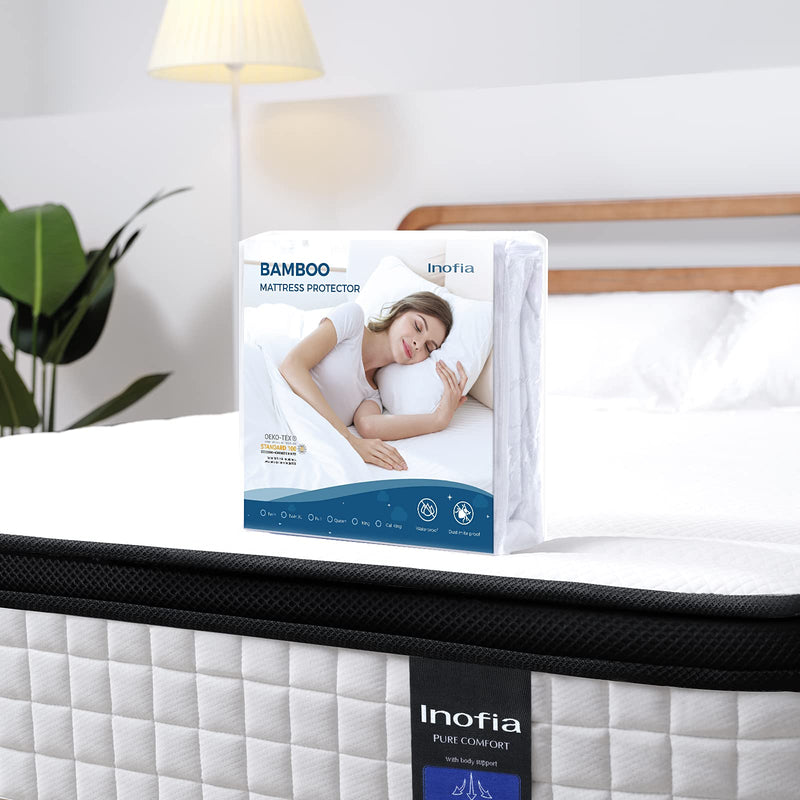 Inofia Twin XL Mattress 12 inch Hybrid Twin XL Size Mattress in a Box, Cool Bed with Waterproof Bamboo Mattress Protector Included, Medium Firm Feel, Motion Isolation, 101 Nights Trial