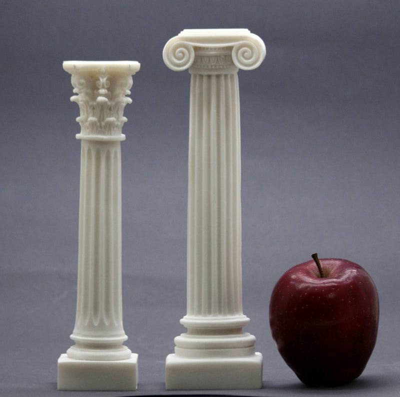 Set 2 Greek Columns Ionic & Corinthian Style Pillar Pedestal Decor Sculpture