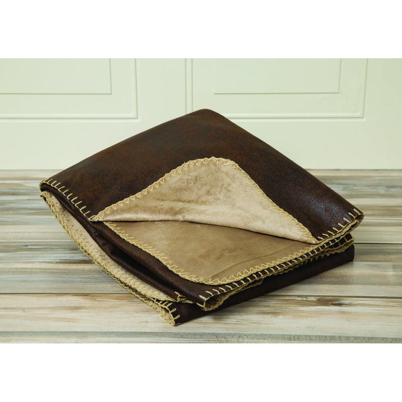 Terry Town DP1718-BROWN-1 Rustic Ranch Throw w/Bonded Beige Mink, Brown