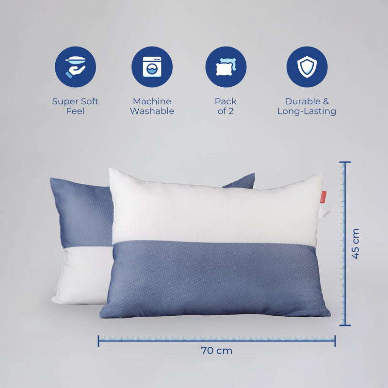 Zinnia Universal Height Hollow Fiber Sleeping Pillow Dual Color Design | Set of 2 (Blue & White, 27 X 16 Inch or 45 X 70 CM)