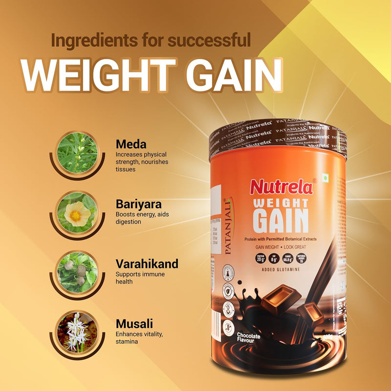 NUTRELA Weight Gainer-500G, Chocolate Flavour With FREE Shaker Bottle