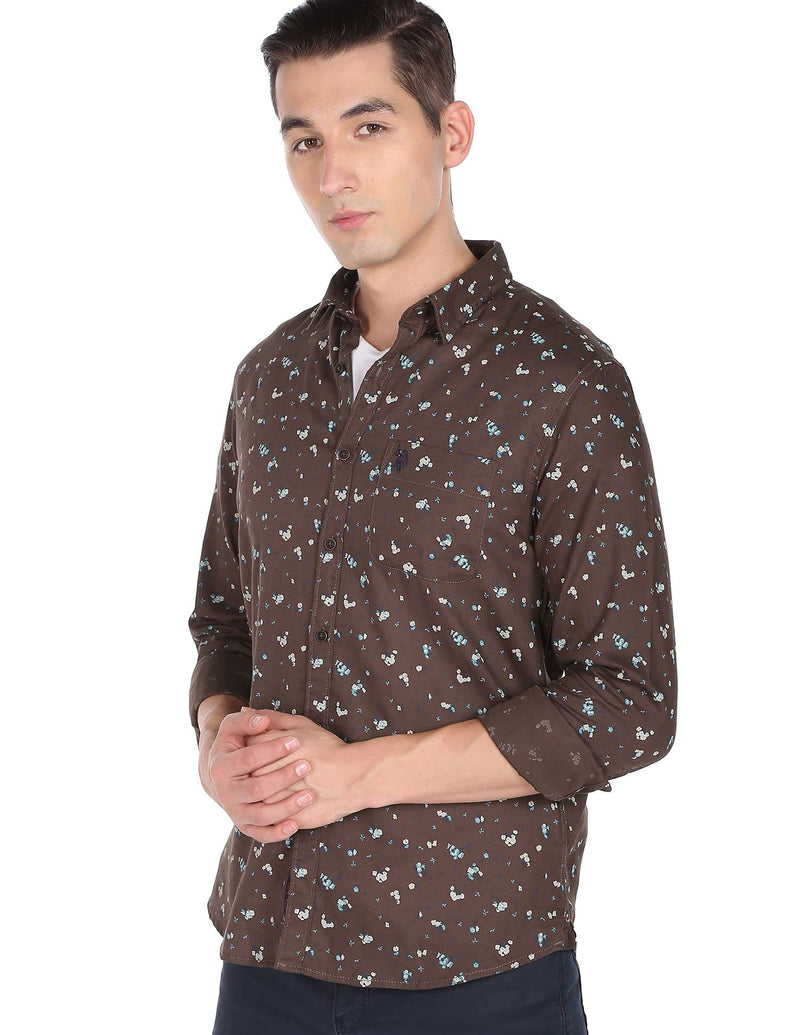 U.S. POLO ASSN. Men's Printed Slim Fit Shirt (UDSHT0430_Brown M)