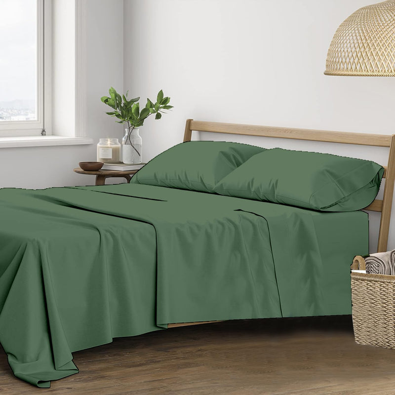 Trance Home Linen Pure 100% Cotton 400TC Plain King Size Bedsheet with 2 Pillow Covers (108 x 108 Inch | 9ft x 9ft, Green)