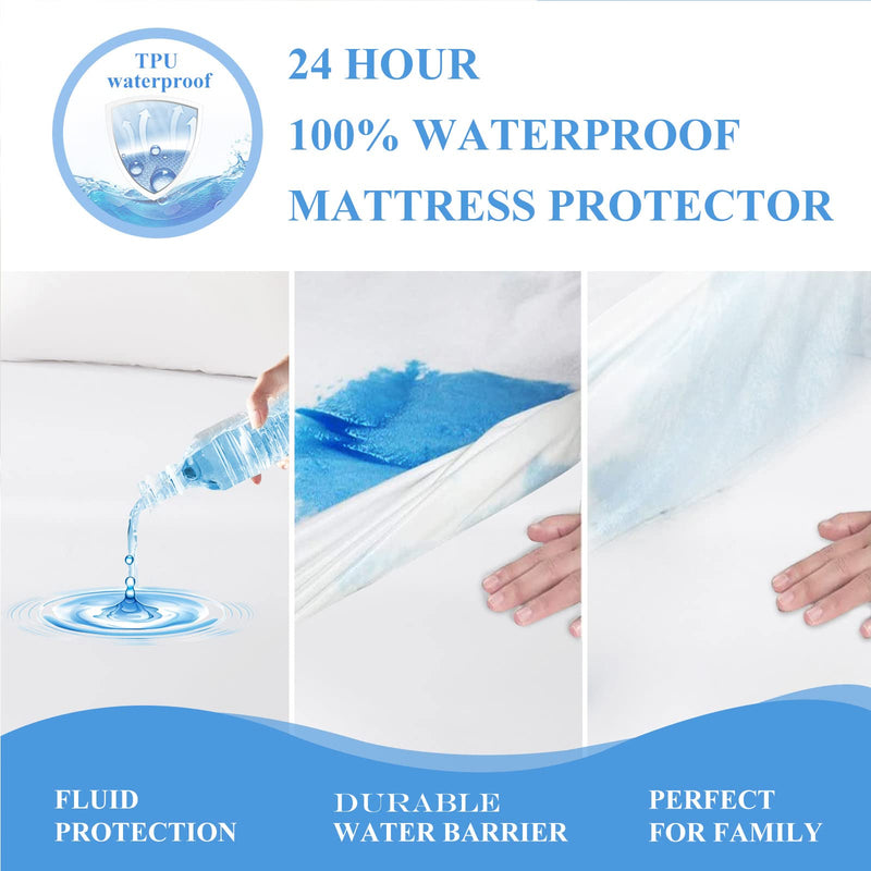 2 Pack Full Size Premium Waterproof Mattress Protector, Soft Breathable Mattress Pad Cover, Noiseless Waterproof Bed Cover - Stretch to 16" Safe Fitted Deep Pocket Mattress Protection Cover-Vinyl Free