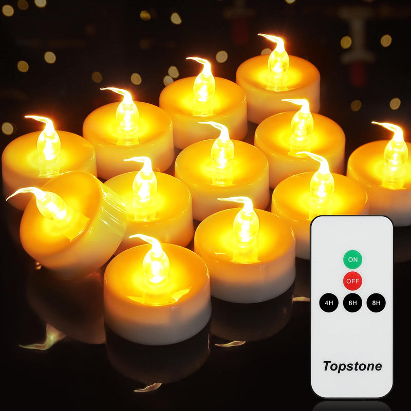 Topstone Led Tealight Candles with Remote and Timer,Amber Flameless Candles,Big Capacity Battery Operated Tea Light,Best for Wedding and Festival Decoration,Pack of 12