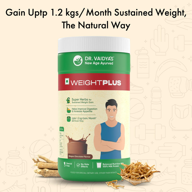 Dr. Vaidya's Weight Plus | Ayurvedic | Healthy Weight Gain Upto 1.2 Kg/Month | Improve Appetite, Digestion & Nutrient Absorption | 450g (Pack of 1)