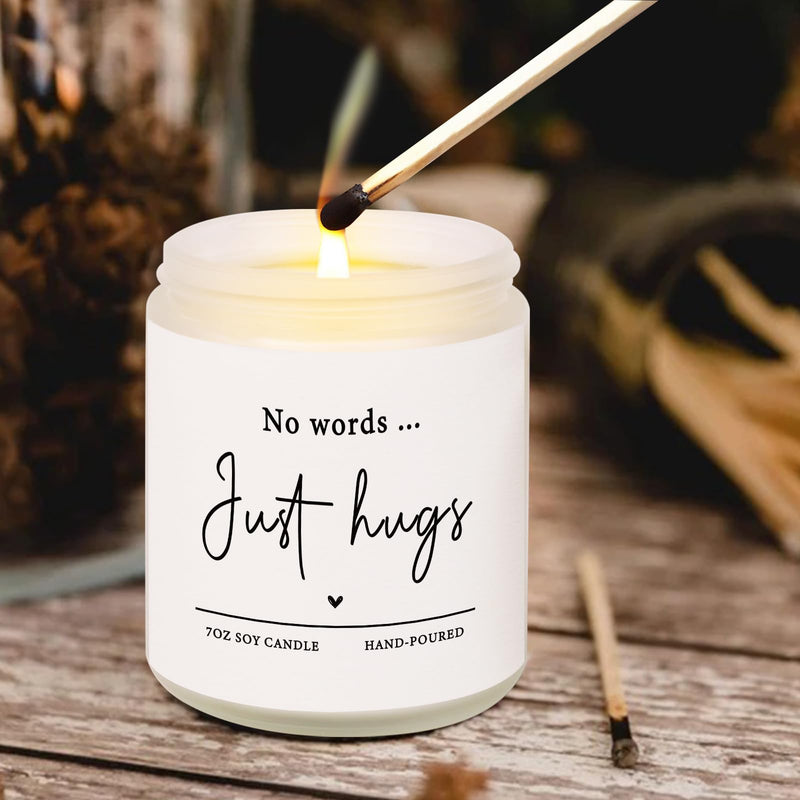 Shqiueos Sympathy Gifts for Loss of Loved One-No Words, Just Hugs Handmade 7oz Lavender Scented Candle, Bereavement Gifts, Thinking of You, Get Well Soon, Cheer Up, Comfort Condolences Candle