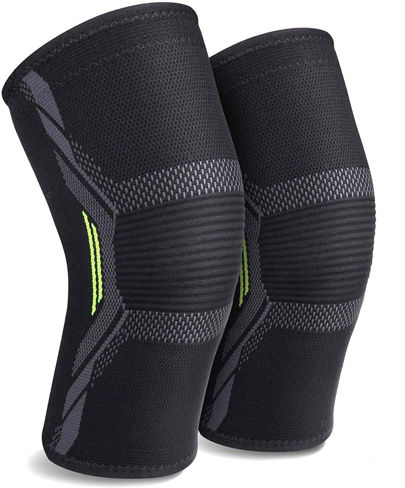 serveuttam Knee Support For Men (1Pair) Ortho Knee Cap Women, Knee Sleeves For Running Jogging Gym Squats, 4 Way Compression Knee Sleeves, Nylon (Green And Black, L)