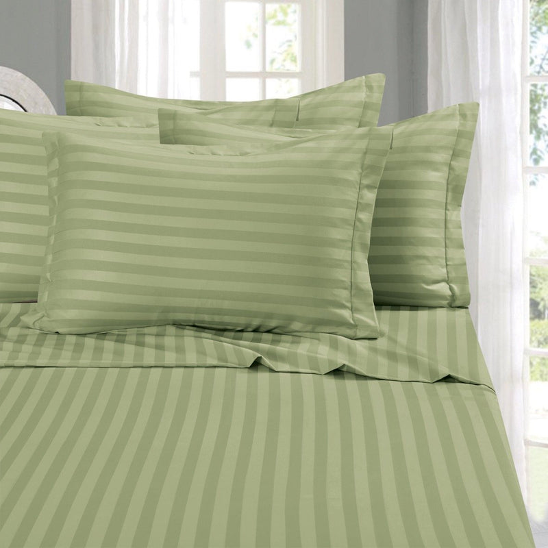 Elegant Comfort Best, Softest, Coziest Stripe Sheets Ever! 1500 Thread Count Egyptian Quality Luxury Silky-Soft Wrinkle & Fade Resistant 4-Piece Bed Sheet Set, Deep Pocket Up to 16" -Full Sage/Green