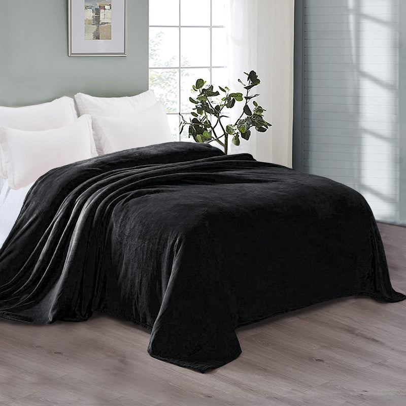 Exclusivo Mezcla Velvet Flannel Fleece Plush King Size Bed Blanket as Bedspread/Coverlet/Bed Cover (90" x 104", Black) - Soft, Lightweight, Warm and Cozy