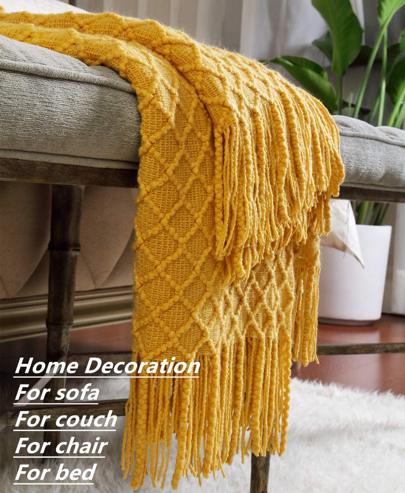 CREVENT Knitted Decorative Throw Blanket for Couch Sofa Chair Bed，Soft Warm Cozy Light Weight for Spring Summer (50''X60'' Yellow) …