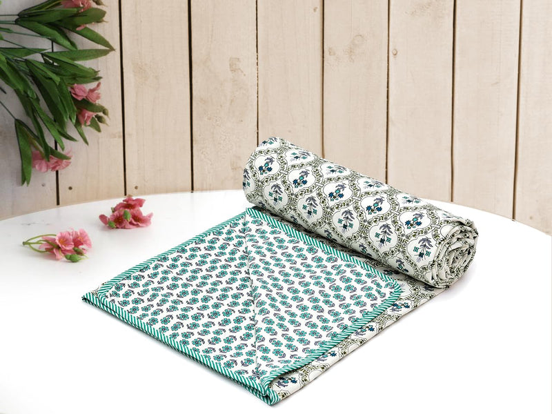 Ricasa Pure Cotton Reversible Printed Soft Lightweight AC Blanket | Single Bed Cotton Dohar (G4, Single)