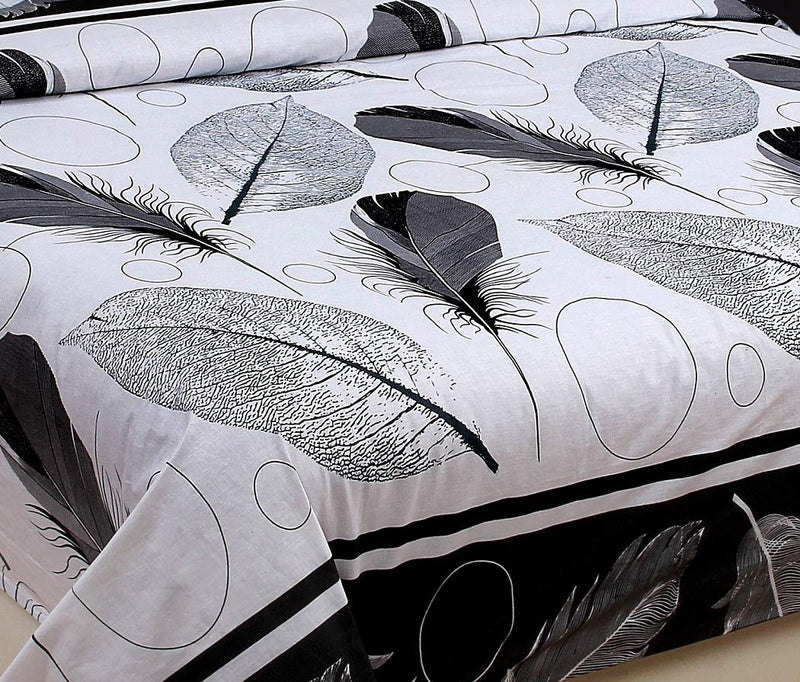 KIHOME Microfibre Cotton 144 TC Bedsheet (Single_White Black)