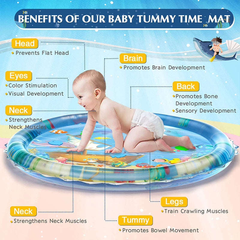 STOIQE Baby Tummy Time Water Play Mat, Infant Baby Water Mat Toys For 0 3 6 9 12 Months Newborn Infant Toddler Boy Girl, Blue, 1 Count