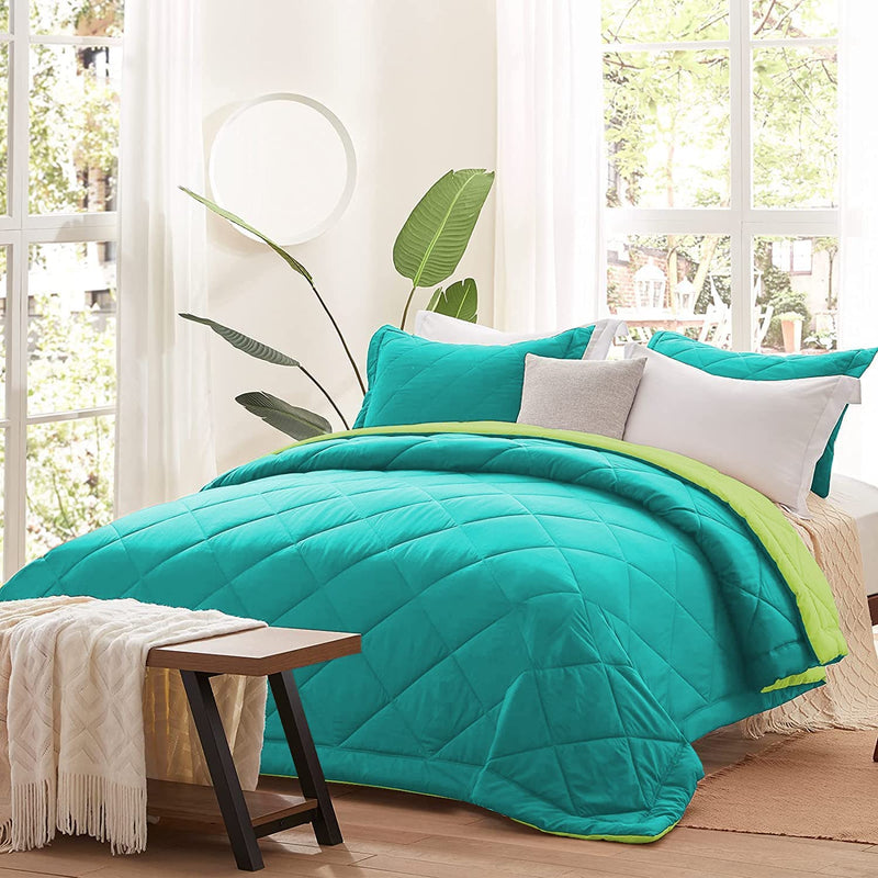 Dream Homme 200 GSM Microfibre Reversible Comforter Double Bed Blanket for Winter (Aqua & Green)