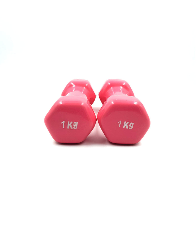 Unisex Hexagon Rubber Vinyl Fixed Dumbbell - Pair Set Hand Weights for Strength Training - Weight Loss, Workout Bench, Gym Dumbbells, and Home Workouts - Set of 2, 1 kg Pink