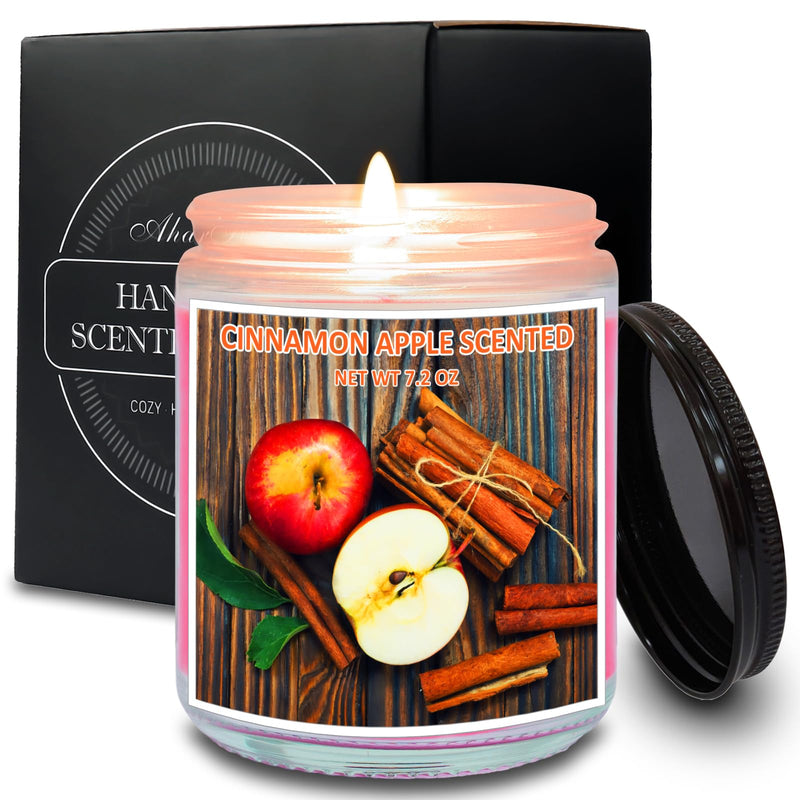 AharHora Cinnamon Apple Scented Candle, 7.2oz Jar Candle Gifts for Women Men, Fall Autumn Candles for Home Scented, Soy Wax Candle Over 50 Hours of Burn Time, Unique Gift for Friend Family Coworker