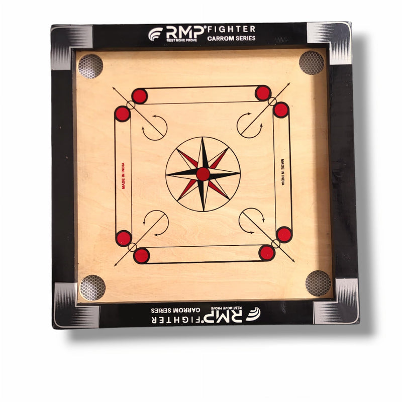 RMP Carrom Board for Kids 20 inches Glossy Finish with Carrom Board Coins Fiber, Carrom Board Striker and Magic boric Powder, Carrom Board for Play.