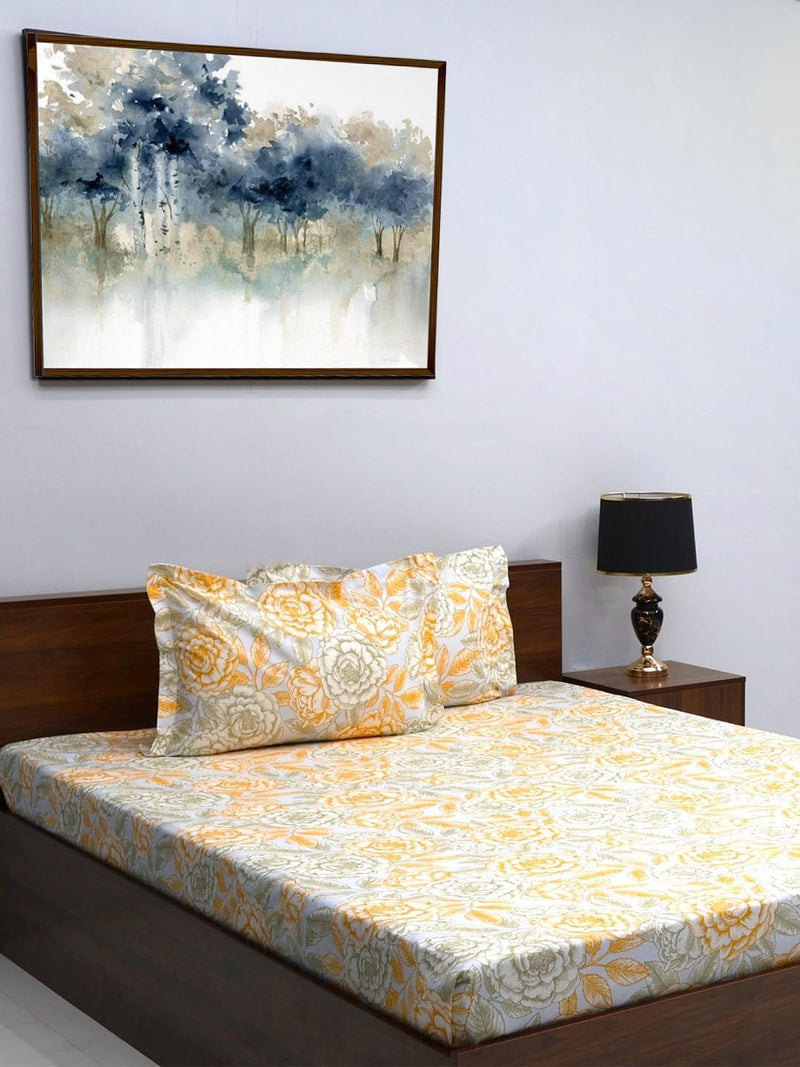 Bombay Dyeing King Size Bedsheet,144 Thread Count, Size: 274cm x 274cm,100% Cotton, with 2 Pillow Covers, 7498 (King, Yellow)