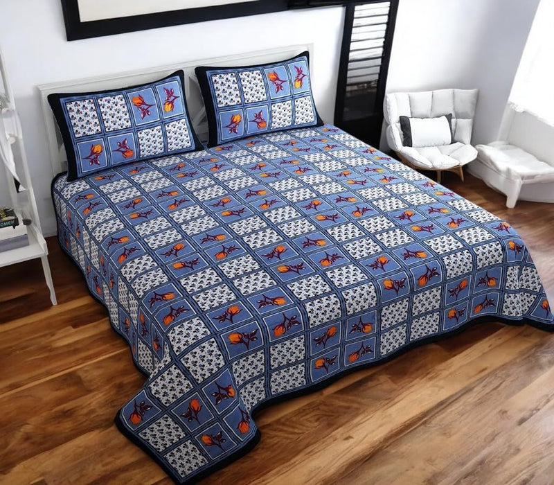 Premium Jaipuri Cotton Bedsheets, Rajasthani Heritage Collection, 100% Pure Cotton (Checkered)