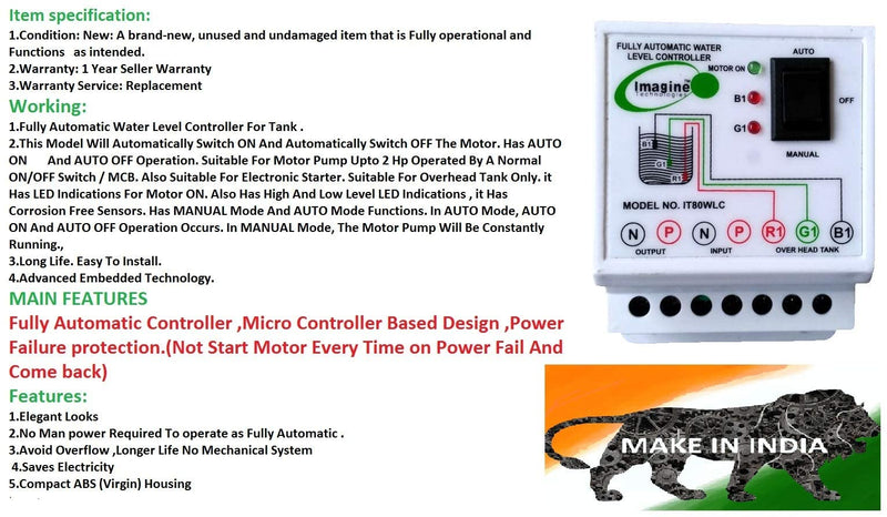 imagine technologies Fully Automatic Metal Water level Controller and Indicator with 3 Sensors (White) - Pack of 1