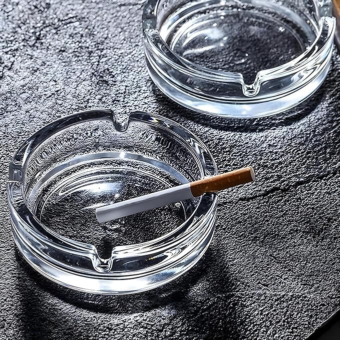 Goronics Glass Round Tabletop Ash Tray Glass Ash Tray for Cigarette, Cigar Smoking for Home, Car, Balcony, Clear Round Ash Tray Box Quality Glass Ash Tray