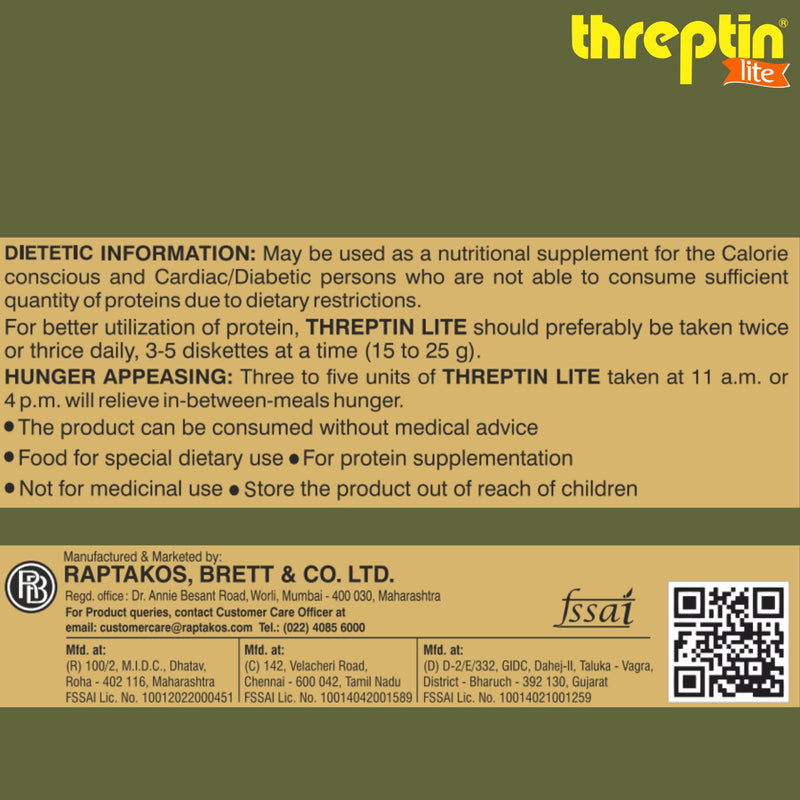 Threptin LITE- Sugarfree Protein Diskettes - 275g, Casein Protein Diskette with Fibers, Antioxidant, Vitamins and Minerals| For Kids, Men and Women|Delicious Vanilla Flavor|100% Veg