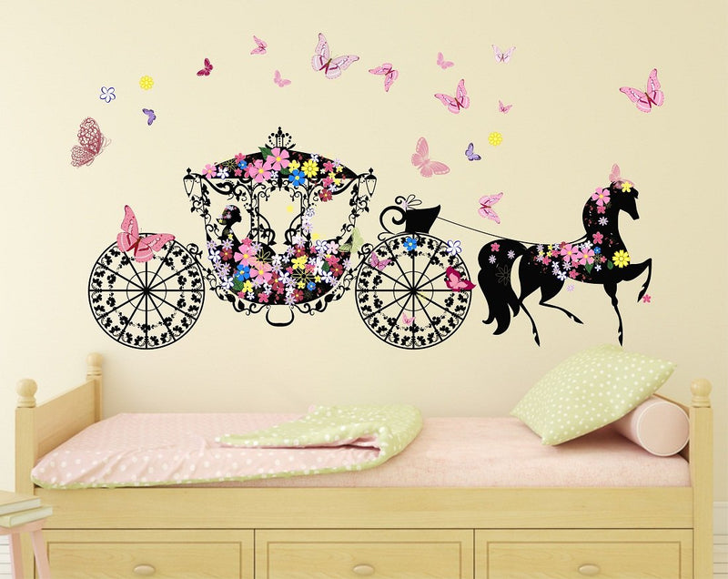 Wallstick Flower Girl with Horse wallstickers (Vinyl 130 cm x 70 cm)